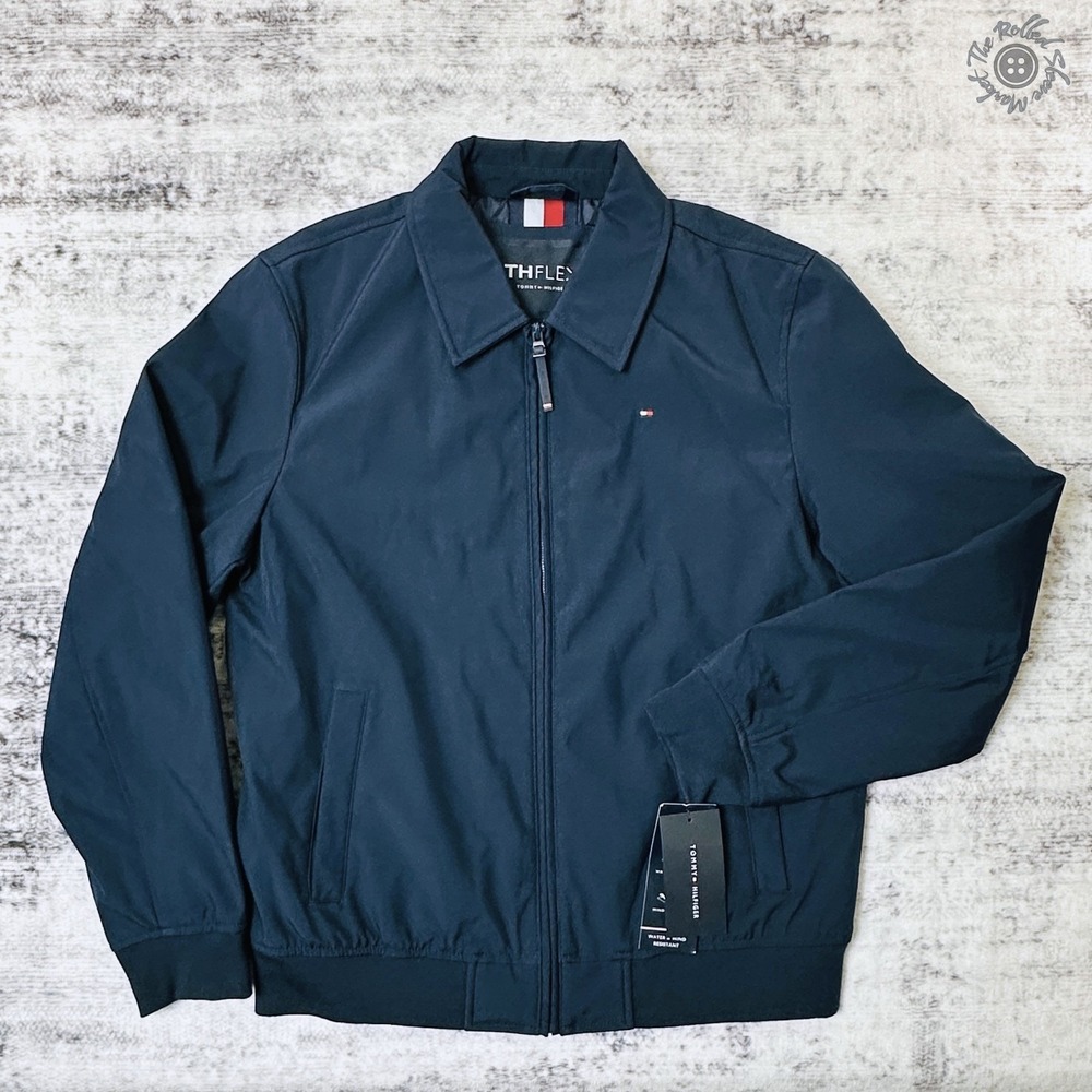 NWT Tommy Hilfiger THFlex Men's Medium Wind Water Resistant Midnight Navy Jacket